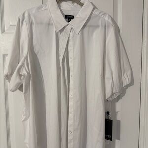 Jones New York White Blouse with Relaxed Fit and Pointed Collar